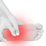 Acute pain in foot. hand massage foot isolated white