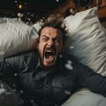 Emotional catharsis: Furious person strikes pillow in search of relief., generative IA