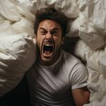 Emotional catharsis: Furious person strikes pillow in search of relief., generative IA