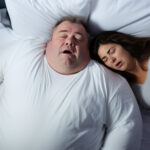 overweight man snoring loudly, while sleeping next to his fat wife in bedroom AI Generated