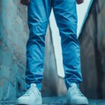 Man in Blue Pants, White Trousers and Shoes Mockup, Fashion Model, Blue Pants