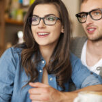 Hipster young couple at cafe